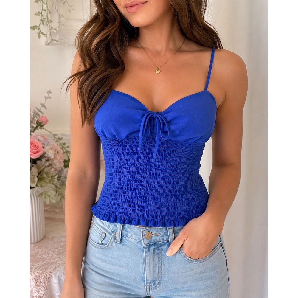 Wilfred Aritzia Royal Azure Blue Ballet Smocked Camisole Tank Top Medium Minimal